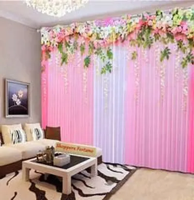 KHD 3D Flowers Digital Printed Polyester Fabric Curtains for Bed Room Kids Room Living Room Color Pink Window/Door/Long Door (D.N.750)