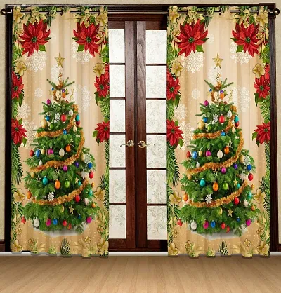 Set of 2- Christmas Print Polyester Door Curtains