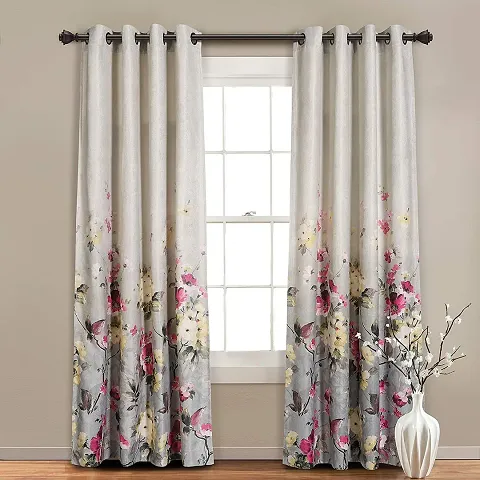 P23 3D Flowers Digital Printed Polyester Fabric Curtains for Bed Room Kids Room Living Room Color White Window/Door/Long Door (D.N.494) (4 x 7 Feet (Size: 48 x 84 Inch) Door, 3)