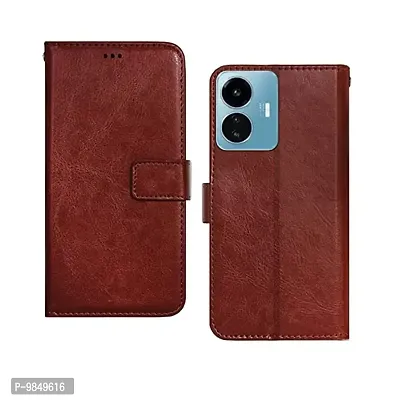 IQOO Z6 Lite 5G Flip Case Premium Leather Finish Flip Cover with Card Pockets Wallet StandVintage Flip Cover for  IQOO Z6 Lite 5G - Brown-thumb0