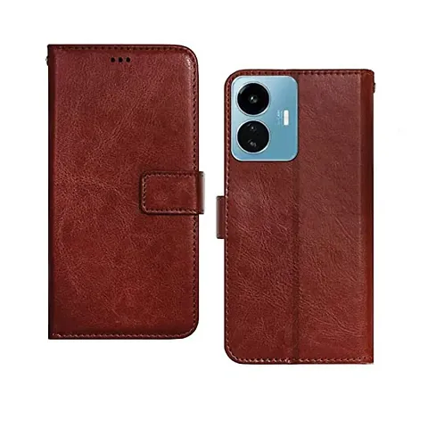 IQOO Z6 Lite 5G Flip Case Premium Leather Finish Flip Cover with Card Pockets Wallet StandVintage Flip Cover for  IQOO Z6 Lite 5G - Brown