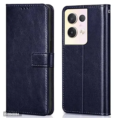 Oppo Reno 8 Flip Case Premium Leather Finish Flip Cover with Card Pockets Wallet StandVintage Flip Cover for Oppo Reno 8 - Blue