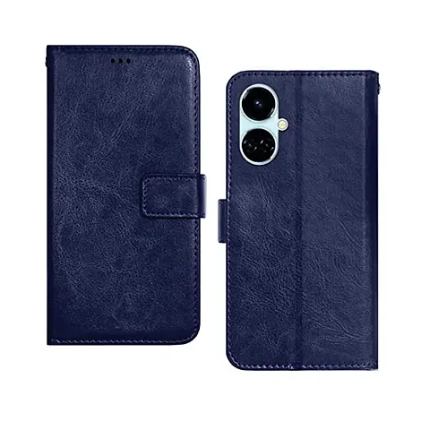 Tecno Camon 19 Flip Case Premium Leather Finish Flip Cover with Card Pockets Wallet StandVintage Flip Cover for Tecno Camon 19 - Blue