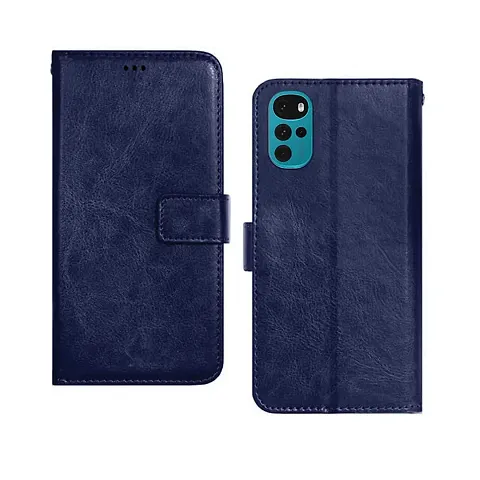 Moto G22 Flip Case Premium Leather Finish Flip Cover with Card Pockets Wallet StandVintage Flip Cover for Moto G22 - Blue