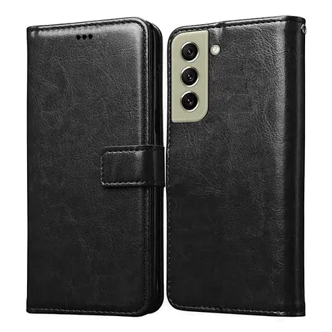 Samsung Galaxy S21 FE 5G Flip Case Premium Leather Finish Flip Cover with Card Pockets Wallet StandVintage Flip Cover for Samsung Galaxy S21 FE 5G - Black