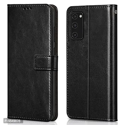 Premium Leather Finish Flip Cover with Card Pockets Wallet StandVintage Flip Cover for Samsung Galaxy S20 FE / S20 FE 5G - Black-thumb0