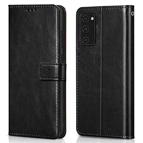 Premium Leather Finish Flip Cover with Card Pockets Wallet StandVintage Flip Cover for Samsung Galaxy S20 FE / S20 FE 5G - Black