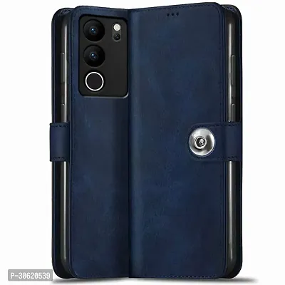 Jotech Button Vintage Flip Coverfor Vivo V29/Vivo V29 Pro 5G - Blue-thumb0