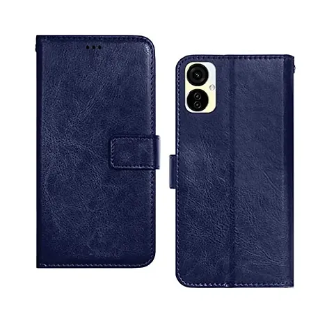 Tecno Camon 19 Neo Flip Case Premium Leather Finish Flip Cover with Card Pockets Wallet StandVintage Flip Cover for Tecno Camon 19 Neo - Blue