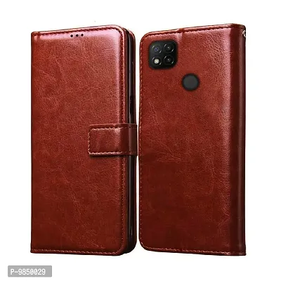 Premium Leather Finish Flip Cover with Card Pockets Wallet StandVintage Flip Cover for Mi Redmi 10 / Redmi 10 Power - Brown