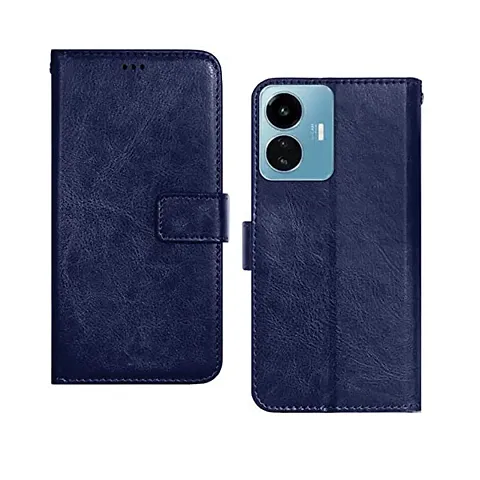 IQOO Z6 Lite 5G Flip Case Premium Leather Finish Flip Cover with Card Pockets Wallet StandVintage Flip Cover for  IQOO Z6 Lite 5G - Blue