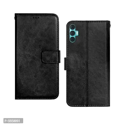 Tecno Spark 8 Pro Flip Case Premium Leather Finish Flip Cover with Card Pockets Wallet StandVintage Flip Cover for Tecno Spark 8 Pro - Black-thumb0