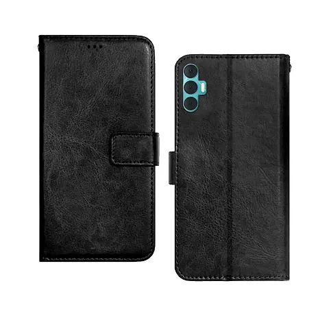 Tecno Spark 8 Pro Flip Case Premium Leather Finish Flip Cover with Card Pockets Wallet StandVintage Flip Cover for Tecno Spark 8 Pro - Black