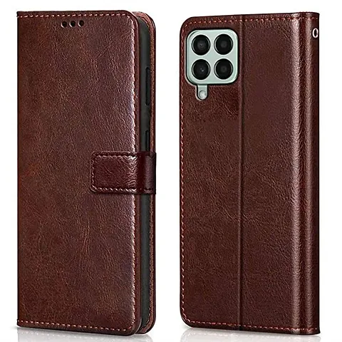 Samsung Galaxy M33 5G Flip Case Premium Leather Finish Flip Cover with Card Pockets Wallet StandVintage Flip Cover for Samsung Galaxy M33 5G - Brown