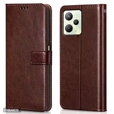 Realme C35 Flip Case Premium Leather Finish Flip Cover with Card Pockets Wallet StandVintage Flip Cover for Realme C35 - Brown-thumb0