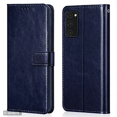 Premium Leather Finish Flip Cover with Card Pockets Wallet StandVintage Flip Cover for Samsung Galaxy S20 FE / S20 FE 5G - Blue-thumb0