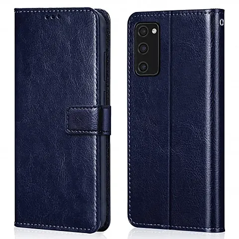 Premium Leather Finish Flip Cover with Card Pockets Wallet StandVintage Flip Cover for Samsung Galaxy S20 FE / S20 FE 5G - Blue