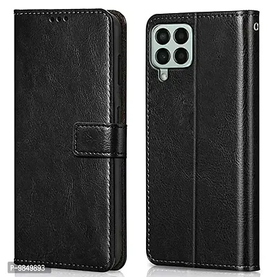 Samsung Galaxy M33 5G Flip Case Premium Leather Finish Flip Cover with Card Pockets Wallet StandVintage Flip Cover for Samsung Galaxy M33 5G - Black-thumb0