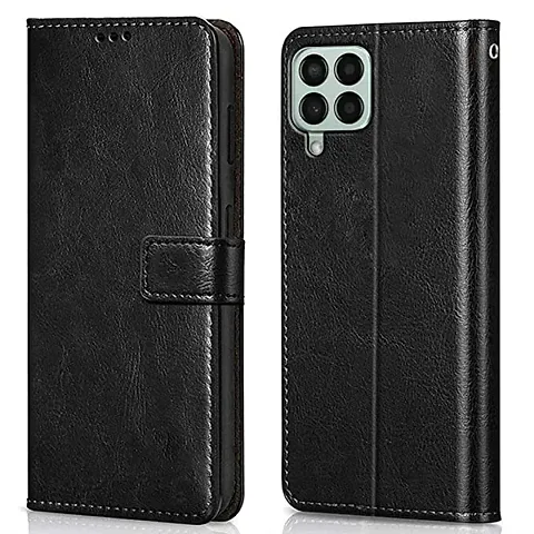 Samsung Galaxy M33 5G Flip Case Premium Leather Finish Flip Cover with Card Pockets Wallet StandVintage Flip Cover for Samsung Galaxy M33 5G - Black