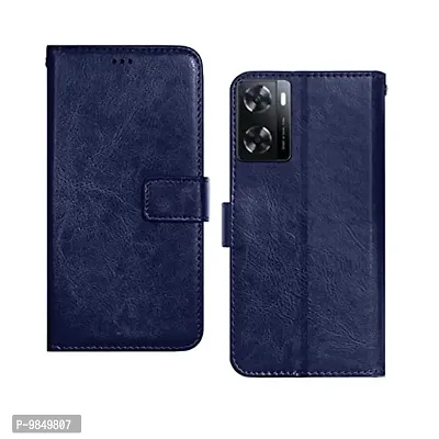 Oppo A57 4G (2022) / Oppo A77S / A77 Flip Case Premium Leather Finish Flip Cover with Card Pockets Wallet StandVintage Flip Cover for Oppo A57 4G (2022) / Oppo A77S / A77 - Blue-thumb0