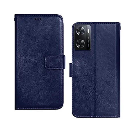 Oppo A57 4G (2022) / Oppo A77S / A77 Flip Case Premium Leather Finish Flip Cover with Card Pockets Wallet StandVintage Flip Cover for Oppo A57 4G (2022) / Oppo A77S / A77 - Blue