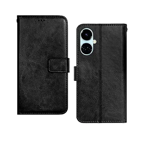 Tecno Camon 19 Flip Case Premium Leather Finish Flip Cover with Card Pockets Wallet StandVintage Flip Cover for Tecno Camon 19 - Black