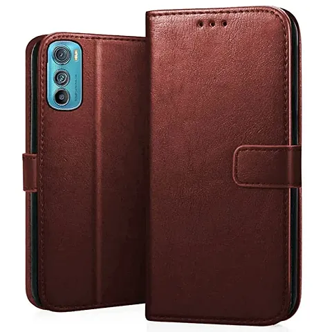 Moto Edge 30 Flip Case Premium Leather Finish Flip Cover with Card Pockets Wallet StandVintage Flip Cover for Moto Edge 30 - Brown