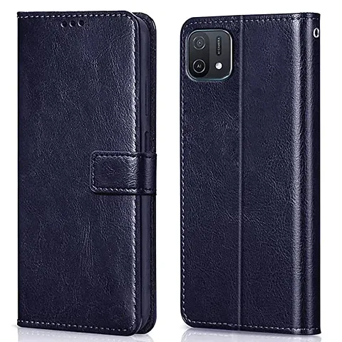 Oppo A16K / Oppo A16eFlip Case Premium Leather Finish Flip Cover with Card Pockets Wallet StandVintage Flip Cover for Oppo A16K / Oppo A16e- Blue