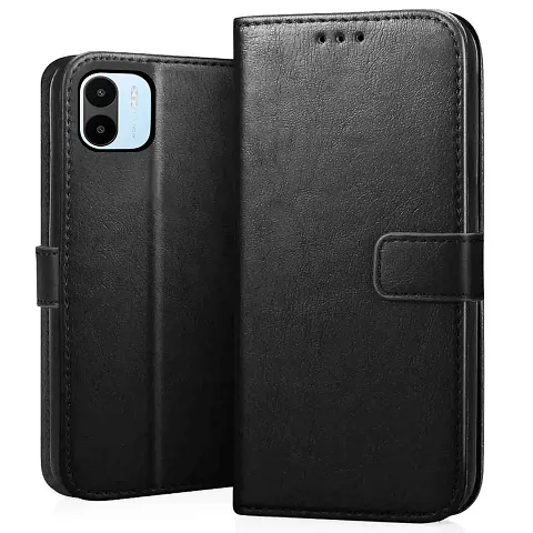 Mi Redmi A1 (2022) Flip Case Premium Leather Finish Flip Cover with Card Pockets Wallet StandVintage Flip Cover for Mi Redmi A1 (2022) - Black