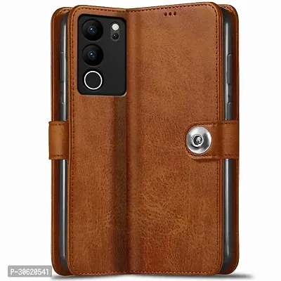 Jotech Button Vintage Flip Coverfor Vivo V29/Vivo V29 Pro 5G - Brown-thumb0