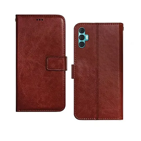 Tecno Spark 8 Pro Flip Case Premium Leather Finish Flip Cover with Card Pockets Wallet StandVintage Flip Cover for Tecno Spark 8 Pro - Brown