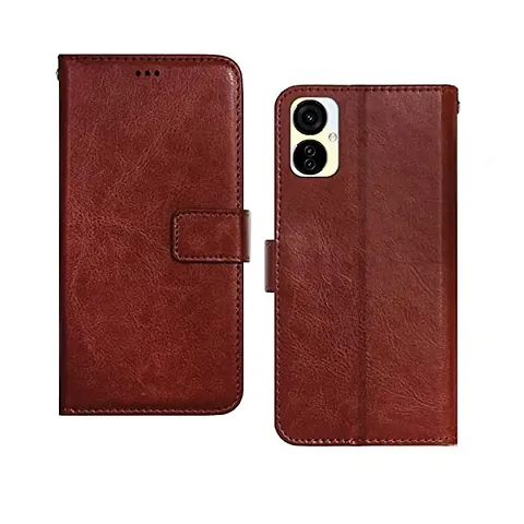 Tecno Camon 19 Neo Flip Case Premium Leather Finish Flip Cover with Card Pockets Wallet StandVintage Flip Cover for Tecno Camon 19 Neo - Brown