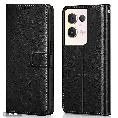 Oppo Reno 8 Flip Case Premium Leather Finish Flip Cover with Card Pockets Wallet StandVintage Flip Cover for Oppo Reno 8 - Black