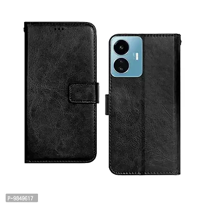 IQOO Z6 Lite 5G Flip Case Premium Leather Finish Flip Cover with Card Pockets Wallet StandVintage Flip Cover for  IQOO Z6 Lite 5G - Black-thumb0