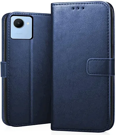 Realme C30 Flip Case Premium Leather Finish Flip Cover with Card Pockets Wallet StandVintage Flip Cover for Realme C30 - Blue