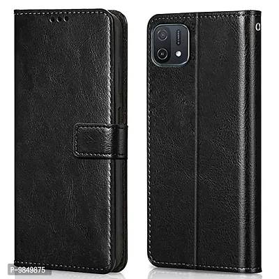 Oppo A16K / Oppo A16eFlip Case Premium Leather Finish Flip Cover with Card Pockets Wallet StandVintage Flip Cover for Oppo A16K / Oppo A16e- Black-thumb0