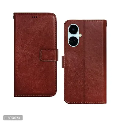 Tecno Camon 19 Flip Case Premium Leather Finish Flip Cover with Card Pockets Wallet StandVintage Flip Cover for Tecno Camon 19 - Brown-thumb0