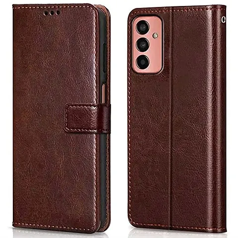 Samsung Galaxy M13 4G Flip Case Premium Leather Finish Flip Cover with Card Pockets Wallet StandVintage Flip Cover for Samsung Galaxy M13 4G - Brown