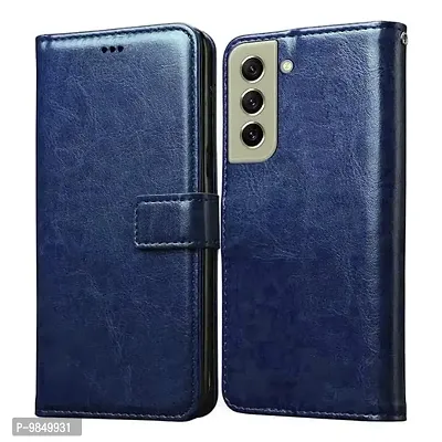 Samsung Galaxy S21 FE 5G Flip Case Premium Leather Finish Flip Cover with Card Pockets Wallet StandVintage Flip Cover for Samsung Galaxy S21 FE 5G - Blue-thumb0