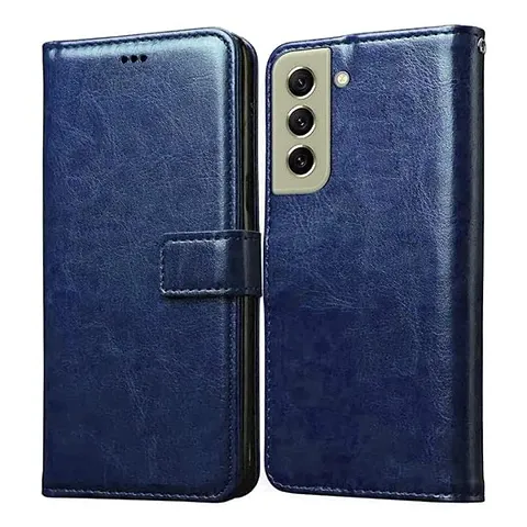 Samsung Galaxy S21 FE 5G Flip Case Premium Leather Finish Flip Cover with Card Pockets Wallet StandVintage Flip Cover for Samsung Galaxy S21 FE 5G - Blue