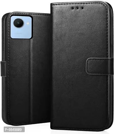 Realme C30 Flip Case Premium Leather Finish Flip Cover with Card Pockets Wallet StandVintage Flip Cover for Realme C30 - Black-thumb0