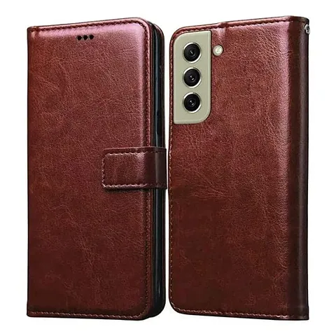 Samsung Galaxy S21 FE 5G Flip Case Premium Leather Finish Flip Cover with Card Pockets Wallet StandVintage Flip Cover for Samsung Galaxy S21 FE 5G - Brown