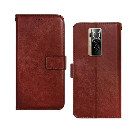 Tecno Phantom X Flip Case Premium Leather Finish Flip Cover with Card Pockets Wallet StandVintage Flip Cover for Tecno Phantom X - Brown