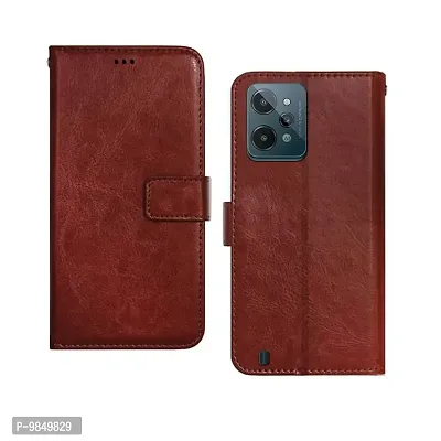 Realme C31 Flip Case Premium Leather Finish Flip Cover with Card Pockets Wallet StandVintage Flip Cover for Realme C31 - Brown-thumb0