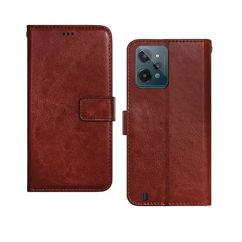 Realme C31 Flip Case Premium Leather Finish Flip Cover with Card Pockets Wallet StandVintage Flip Cover for Realme C31 - Brown