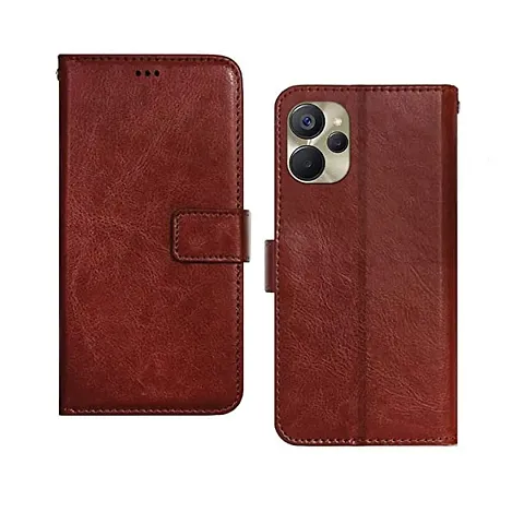 Realme 9I 5G Flip Case Premium Leather Finish Flip Cover with Card Pockets Wallet StandVintage Flip Cover for Realme 9I 5G - Brown