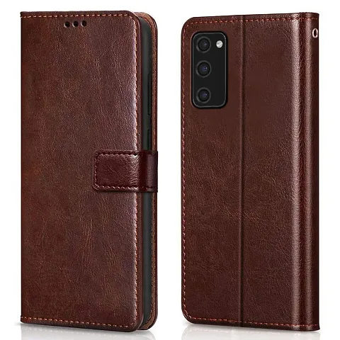 Premium Leather Finish Flip Cover with Card Pockets Wallet StandVintage Flip Cover for Samsung Galaxy S20 FE / S20 FE 5G - Brown