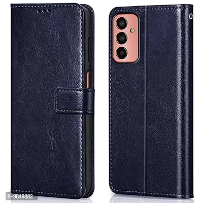 Samsung Galaxy M13 4G Flip Case Premium Leather Finish Flip Cover with Card Pockets Wallet StandVintage Flip Cover for Samsung Galaxy M13 4G - Blue-thumb0