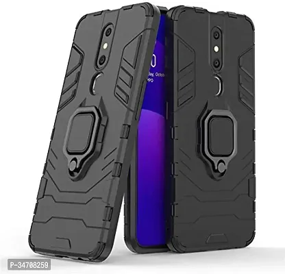 Jotech Armor | Hybrid PC + TPU | Full Protection with Ring Holder Kickstand Shock Proof Back Case Mobile Cover For Oppo F11 - Black-thumb0