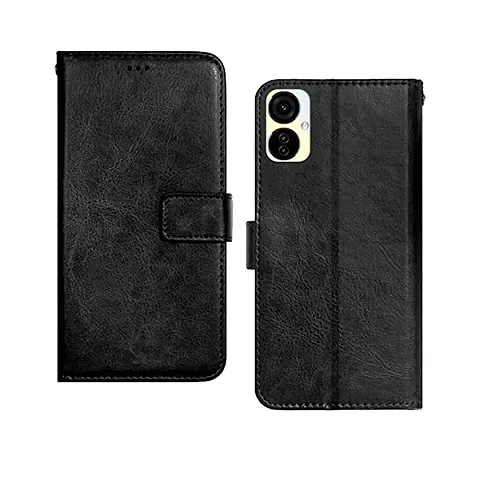 Tecno Camon 19 Neo Flip Case Premium Leather Finish Flip Cover with Card Pockets Wallet StandVintage Flip Cover for Tecno Camon 19 Neo - Black